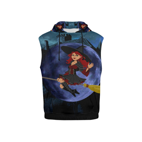 Witch and Blue Moon All Over Print Sleeveless Hoodie for Kid (Model H15)