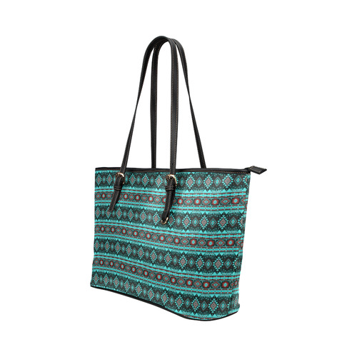 fancy tribal border pattern 17G by JamColors Leather Tote Bag/Large (Model 1651)