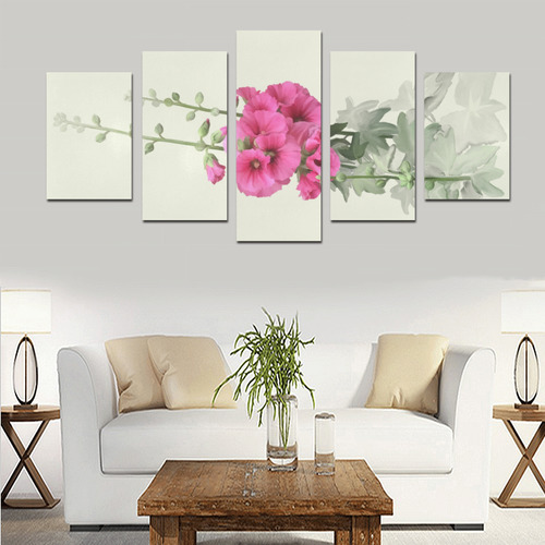 Pink Hollyhocks, original floral watercolor Canvas Print Sets D (No Frame)