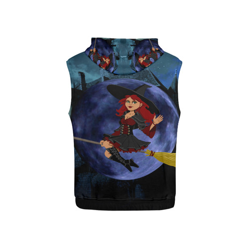 Witch and Blue Moon All Over Print Sleeveless Hoodie for Kid (Model H15)