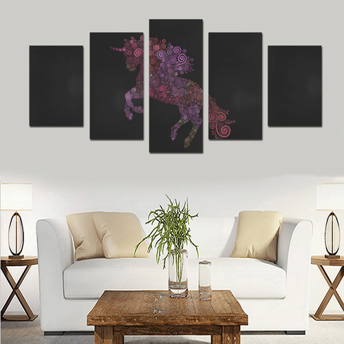 3d Floral Psychedelic Unicorn Canvas Print Sets D (No Frame)
