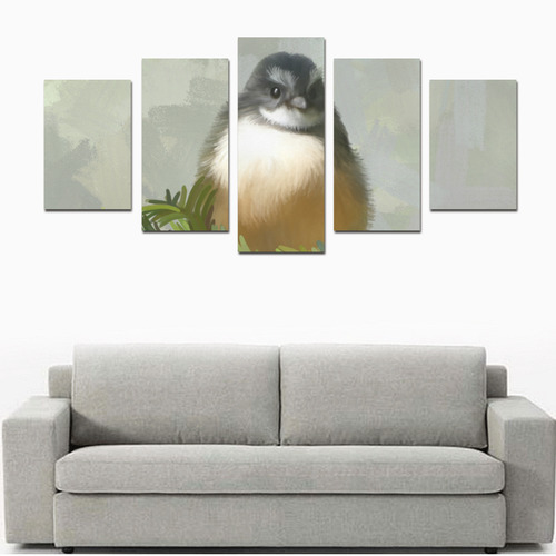 Fantail Chick in Forrest, pastel, watercolor bird Canvas Print Sets D (No Frame)