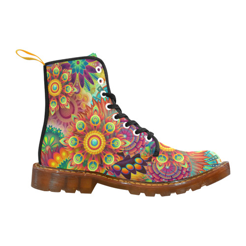 Trippy Psychedelic Floral Pattern Red Blue Martin Boots For Women Model 1203H