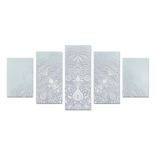 White and Blue Watercolor Mandala Canvas Print Sets D (No Frame)