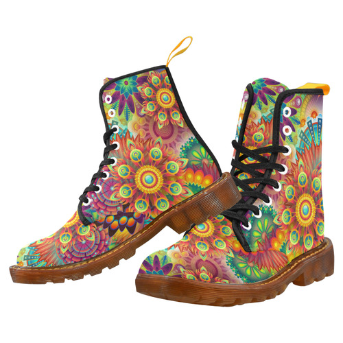 Trippy Psychedelic Floral Pattern Red Blue Martin Boots For Women Model 1203H