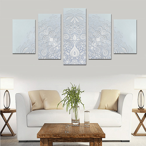 White and Blue Watercolor Mandala Canvas Print Sets D (No Frame)
