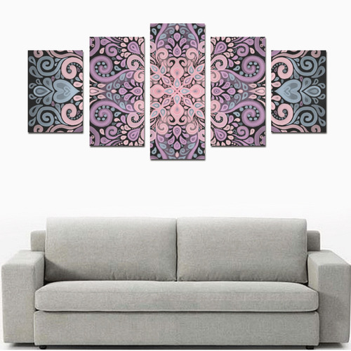 Pink, purple blue, Boho Watercolor Ornate Canvas Print Sets D (No Frame)