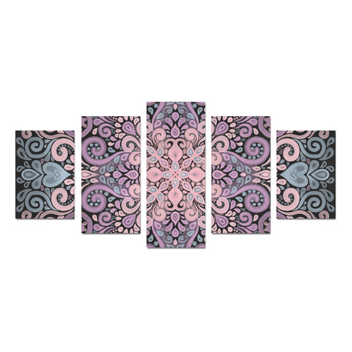 Pink, purple blue, Boho Watercolor Ornate Canvas Print Sets D (No Frame)