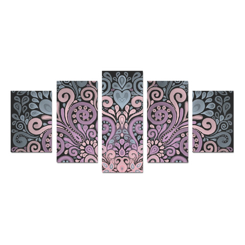 Pink, purple blue, Boho Watercolor Ornate Canvas Print Sets D (No Frame)