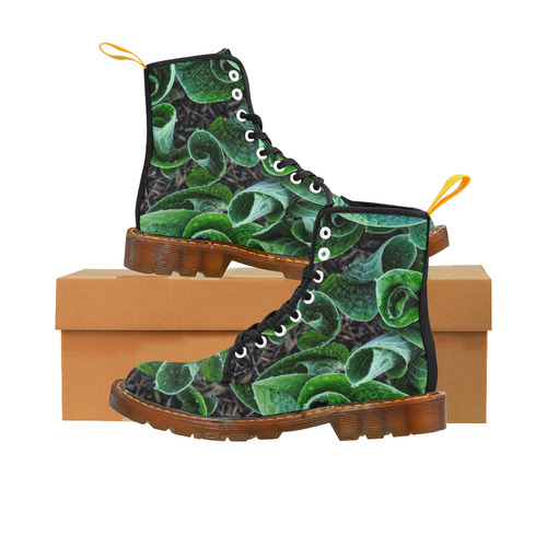 Green Leaves Floral Nature Pattern Martin Boots For Women Model 1203H