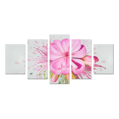 Pink flower color splash, floral watercolor Canvas Print Sets D (No Frame)