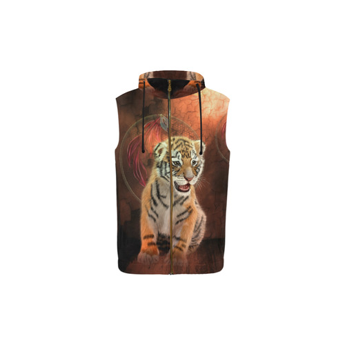 Cute little tiger All Over Print Sleeveless Zip Up Hoodie for Kid (Model H16)