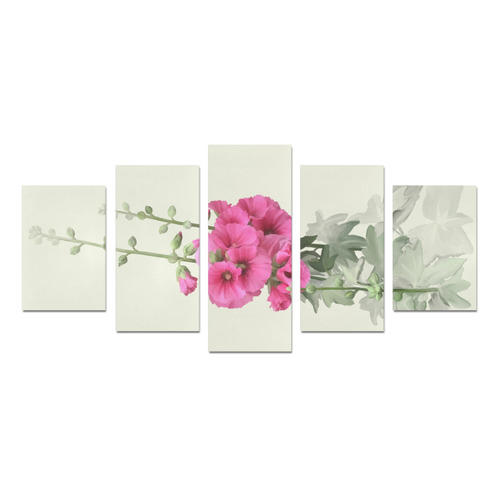 Pink Hollyhocks, original floral watercolor Canvas Print Sets D (No Frame)