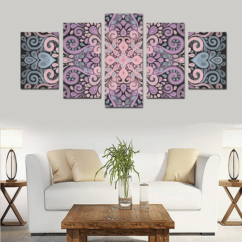 Pink, purple blue, Boho Watercolor Ornate Canvas Print Sets D (No Frame)