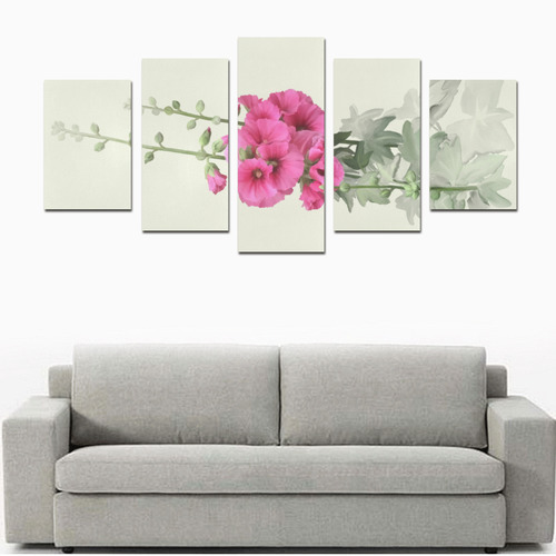 Pink Hollyhocks, original floral watercolor Canvas Print Sets D (No Frame)