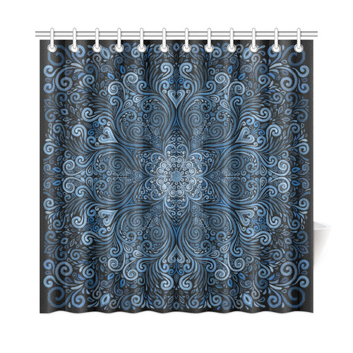 Blue Mandala Ornate Pattern 3D effect Shower Curtain 72"x72"