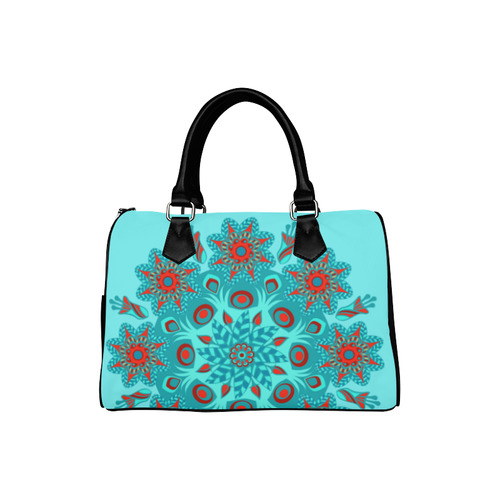 Floral Mandala Red Aqua Teal Boston Handbag (Model 1621)