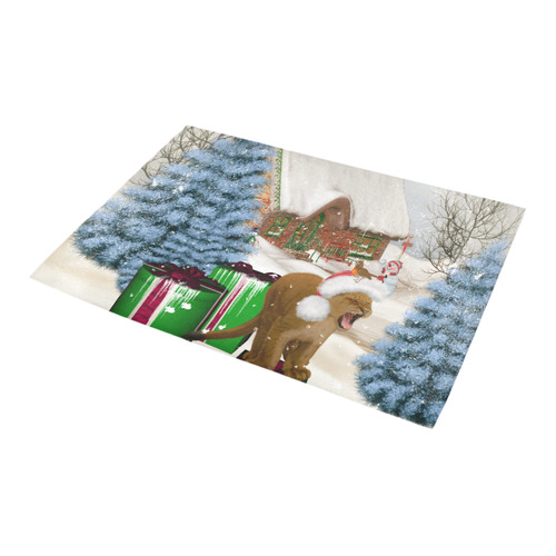 Christmas cute little lion with christmas hat Azalea Doormat 24" x 16" (Sponge Material)