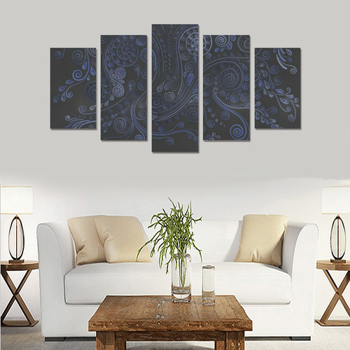 3D Psychedelic Ornamental blue on gray Canvas Print Sets A (No Frame)