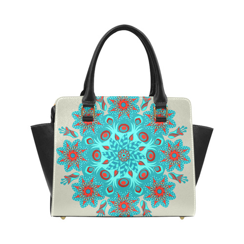 Floral Mandala Red Aqua Teal Classic Shoulder Handbag (Model 1653)