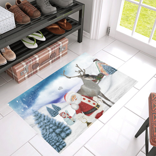 Christmas, Santa Claus with reindeer Azalea Doormat 30" x 18" (Sponge Material)