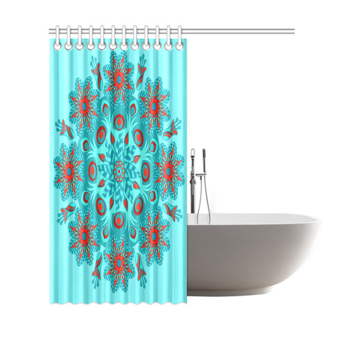 Floral Mandala Red Aqua Teal Shower Curtain 69"x72"