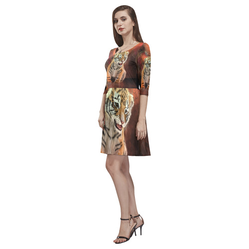 Cute little tiger Tethys Half-Sleeve Skater Dress(Model D20)