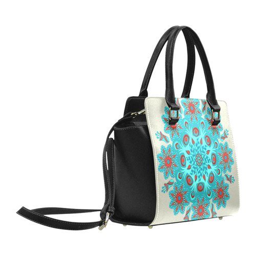 Floral Mandala Red Aqua Teal Classic Shoulder Handbag (Model 1653)