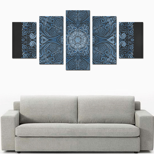 Blue Mandala Ornate Pattern 3D effect Canvas Print Sets D (No Frame)