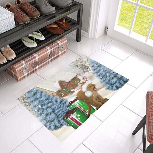 Christmas cute little lion with christmas hat Azalea Doormat 24" x 16" (Sponge Material)