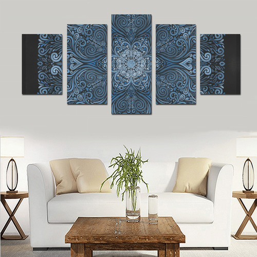 Blue Mandala Ornate Pattern 3D effect Canvas Print Sets D (No Frame)