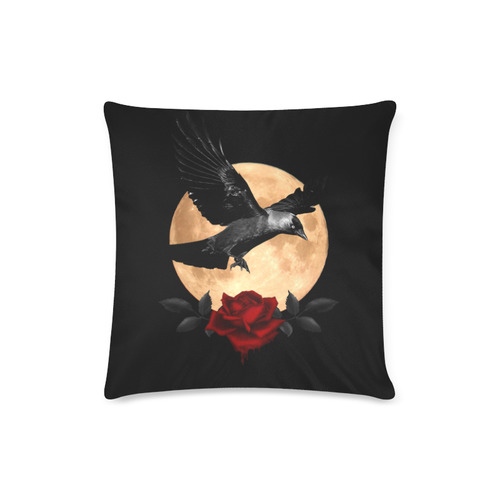 Gothic Full Moon With Raven And Rose Custom Zippered Pillow Case 16"x16"(Twin Sides)