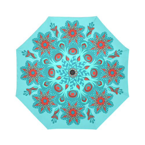 Floral Mandala Red Aqua Teal Auto-Foldable Umbrella (Model U04)