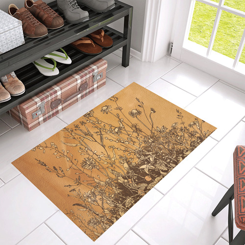 Brown flowers, vintage Azalea Doormat 30" x 18" (Sponge Material)