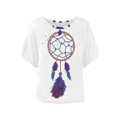 Purple Blue Dreamcatcher Boho Ethnic Women's Batwing-Sleeved Blouse T shirt (Model T44)