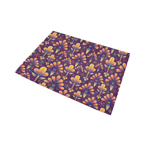 Retro Floral Pattern Purple Gold Orange Area Rug7'x5'