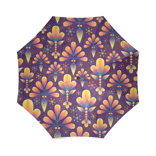 Retro Floral Pattern Purple Gold Orange Foldable Umbrella (Model U01)