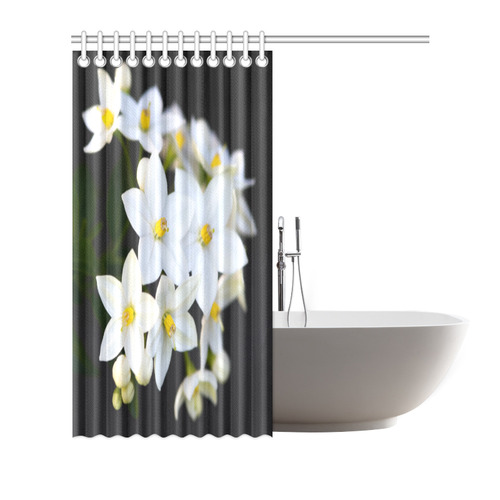 White Flowers Five Petals Yellow Floral Shower Curtain 66"x72"
