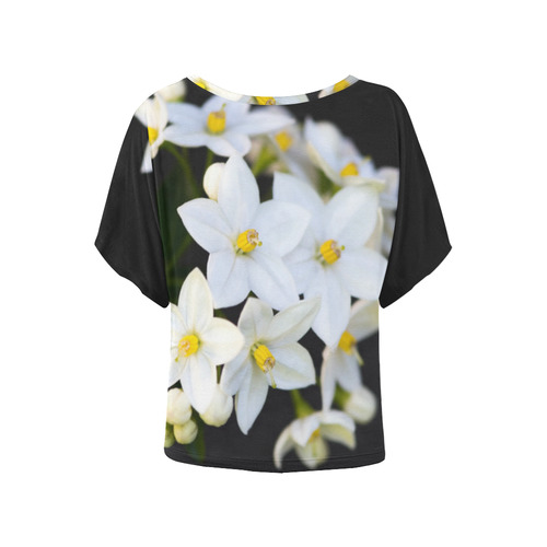 White Flowers Five Petals Yellow Floral Women's Batwing-Sleeved Blouse T shirt (Model T44)