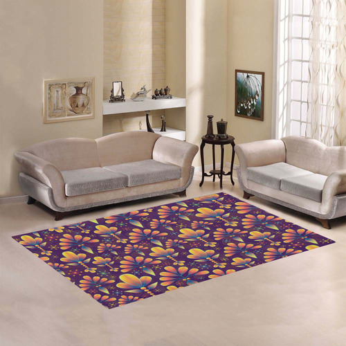 Retro Floral Pattern Purple Gold Orange Area Rug7'x5'