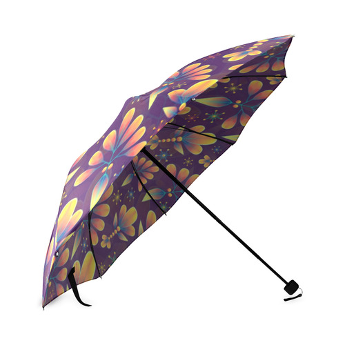 Retro Floral Pattern Purple Gold Orange Foldable Umbrella (Model U01)