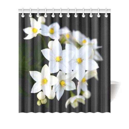 White Flowers Five Petals Yellow Floral Shower Curtain 66"x72"