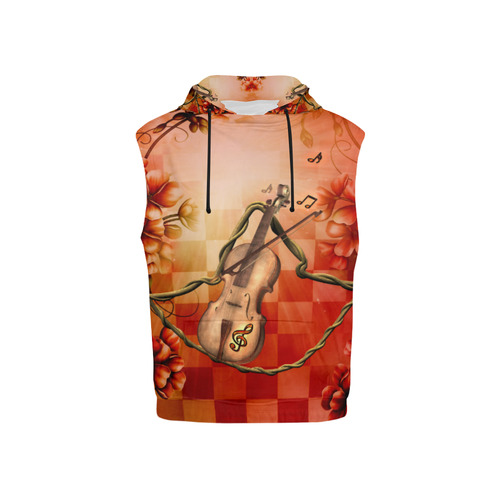 Violin and violin bow with flowers All Over Print Sleeveless Hoodie for Kid (Model H15)