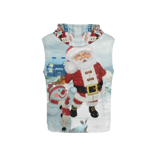 Christmas, Santa Claus with snowman All Over Print Sleeveless Hoodie for Kid (Model H15)