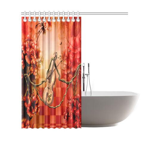 Violin and violin bow with flowers Shower Curtain 69"x70"