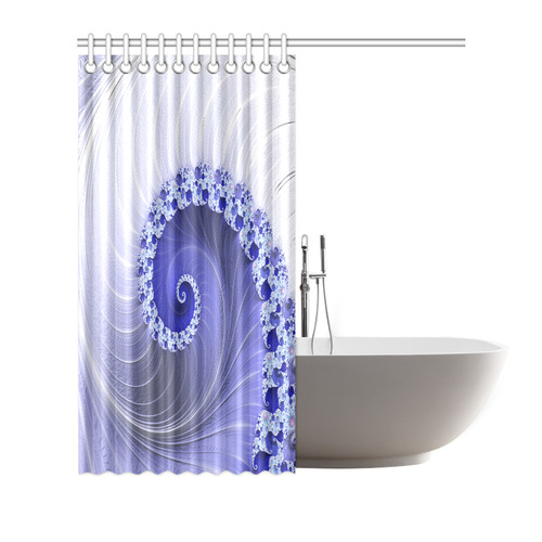 Blue Purple White Fractal Art Spiral aa Shower Curtain 72"x72"