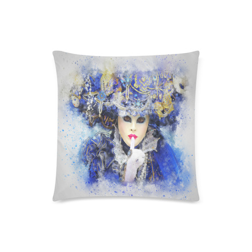 Fabulous Masquerade Carnival Mask Blue Custom Zippered Pillow Case 18"x18"(Twin Sides)