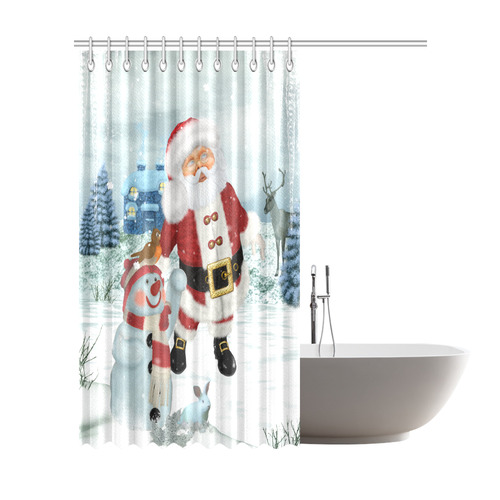 Christmas, Santa Claus with snowman Shower Curtain 72"x84"