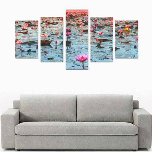Sea Of Pink Lotus Unseen In Thailand Canvas Print Sets C (No Frame)