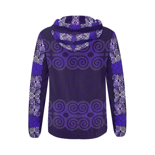 Blue Ankara Fashion All Over Print Full Zip Hoodie for Women (Model H14)